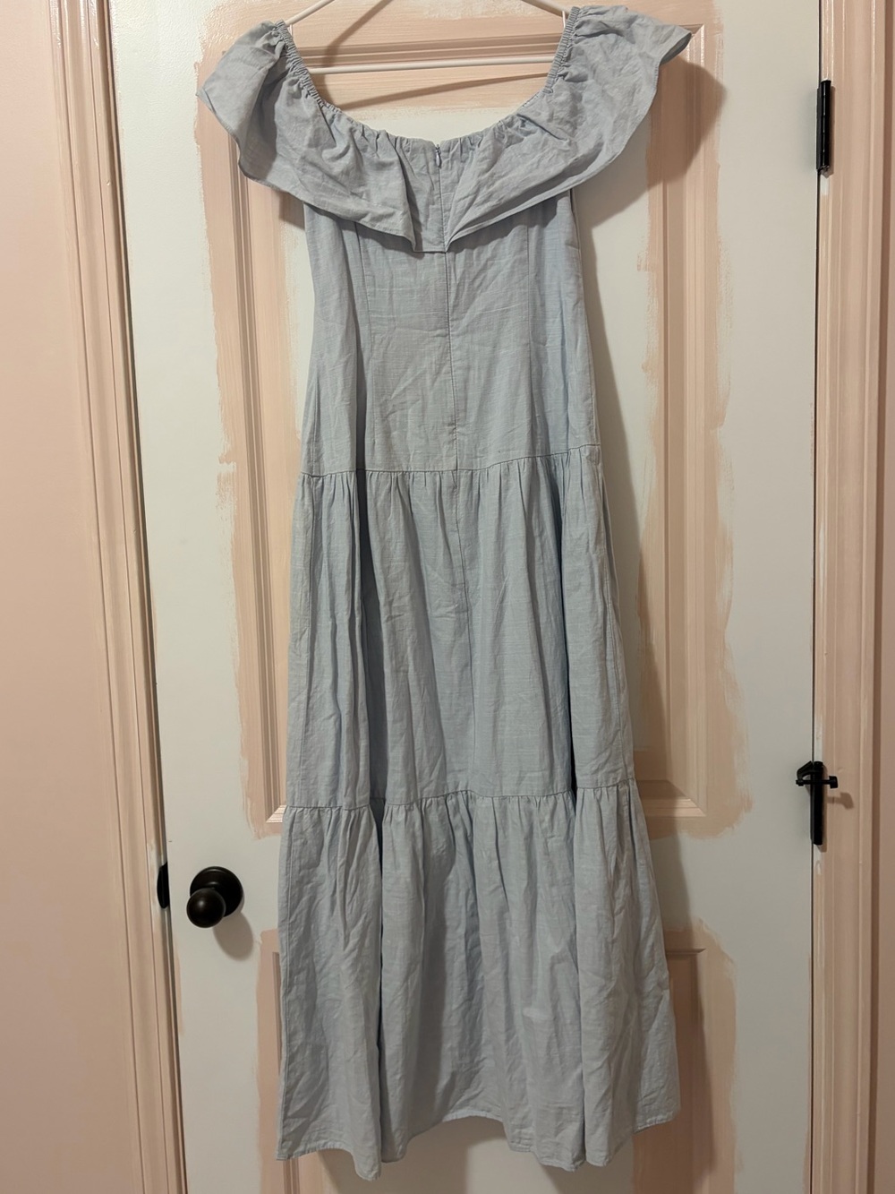 SABO SKIRT Light Blue Cotton Ruffle Off Shoulder Midi Dress Small - Picture 4 of 7
